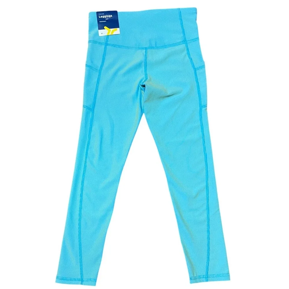 Old Navy NEW PowerSoft Go-Dry High-Rise Leggings Turquoise Lime Pinstripe Size 8